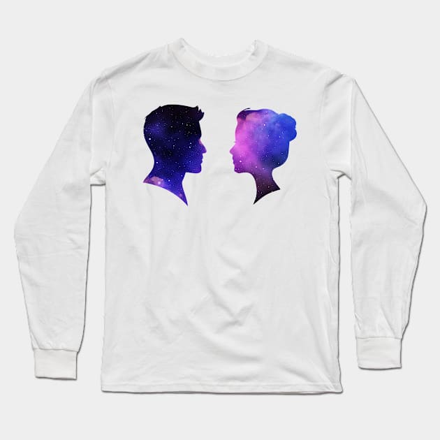 male and female silhouettes of space Long Sleeve T-Shirt by Ru Studio